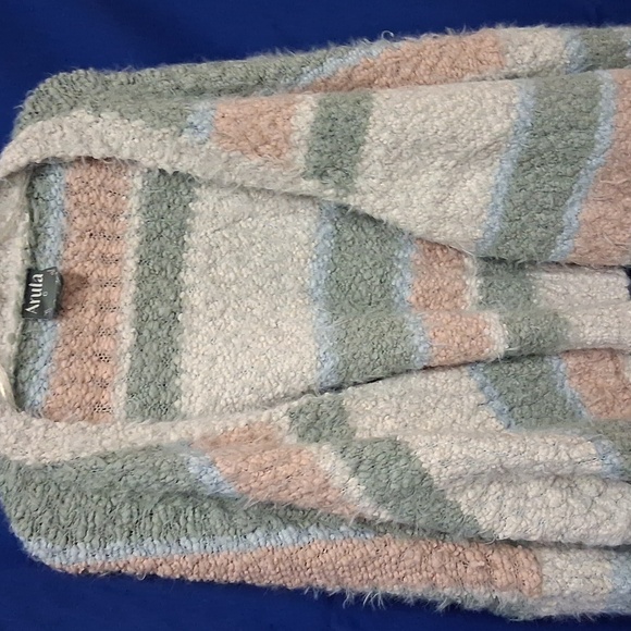 Arula Women's Oversized Striped Fuzzy Sweater - Cream, Blue, Pink, Green - Picture 2 of 6